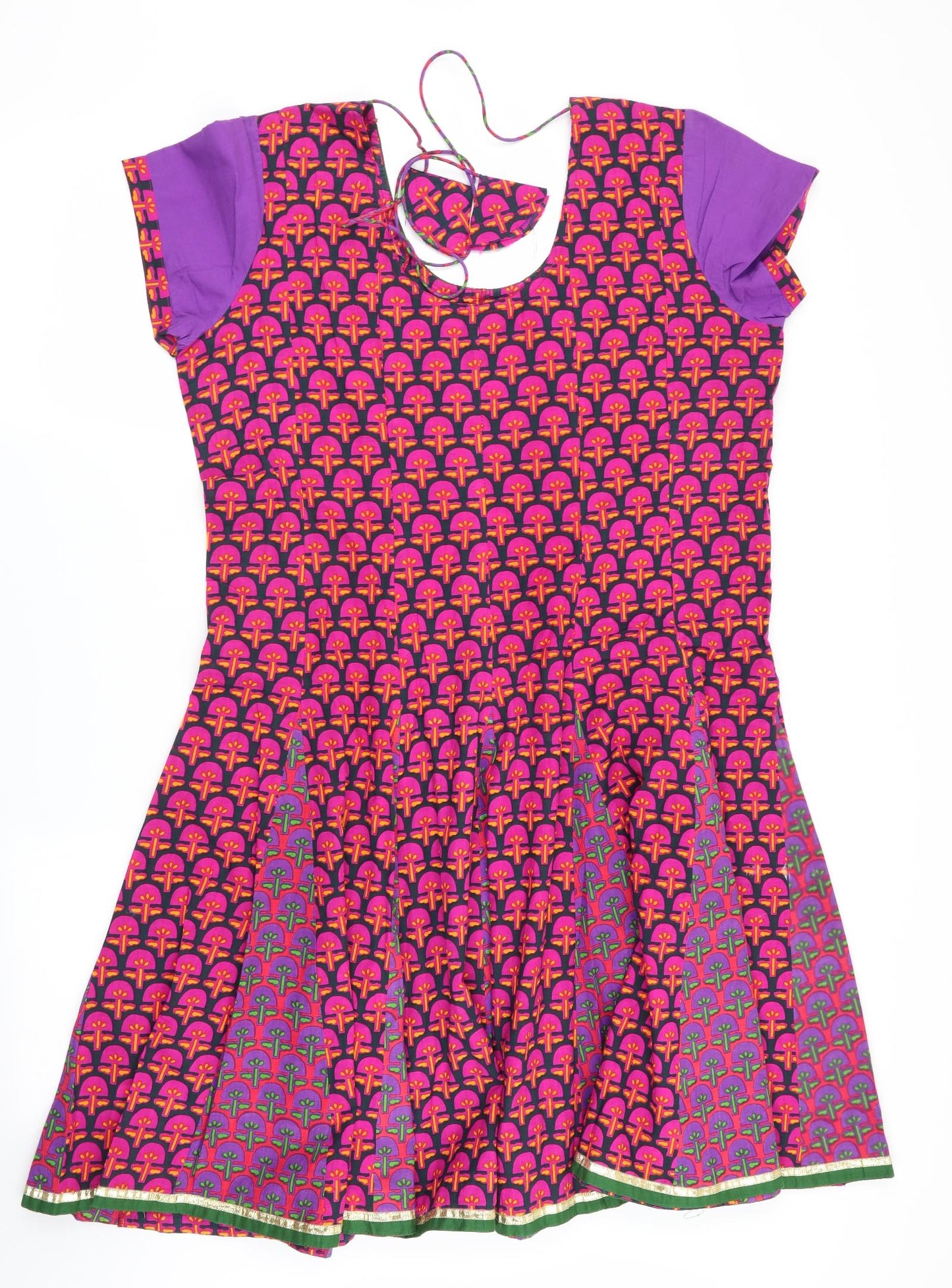 Haute Curry Womens Pink Floral  Fit & Flare  Size L  - neck tie detail