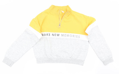 H&M Girls Yellow Colourblock  Pullover Sweatshirt Size 10-11 Years  - Make new memories