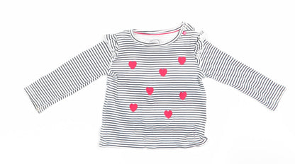 Baby Club Girls Blue Striped  Basic T-Shirt Size 9-12 Months  - Heart Print