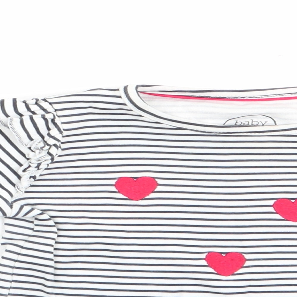 Baby Club Girls Blue Striped  Basic T-Shirt Size 9-12 Months  - Heart Print