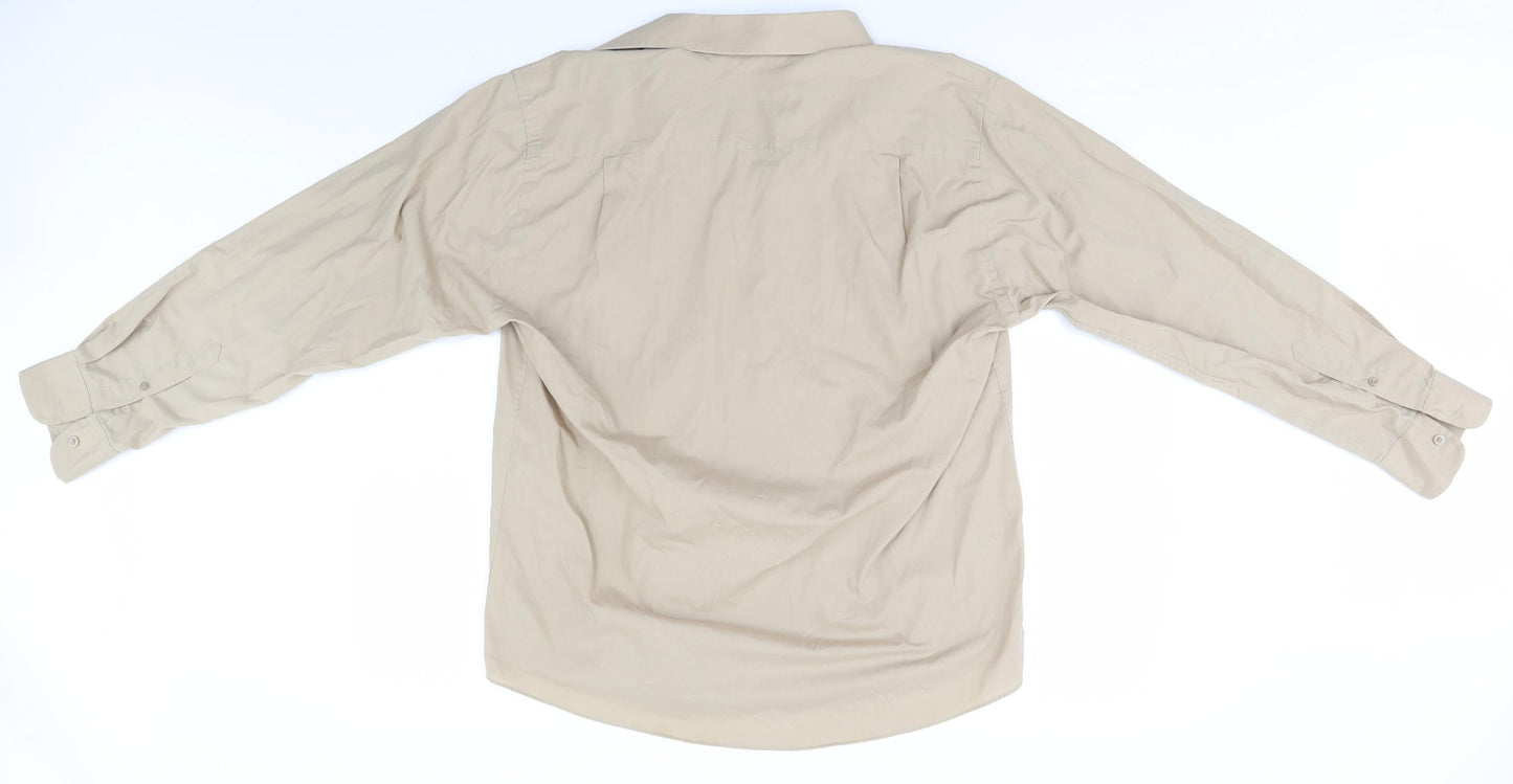 Mens UK Size 16 Matalan Beige  Button-Up Long Sleeve Casual Shirt