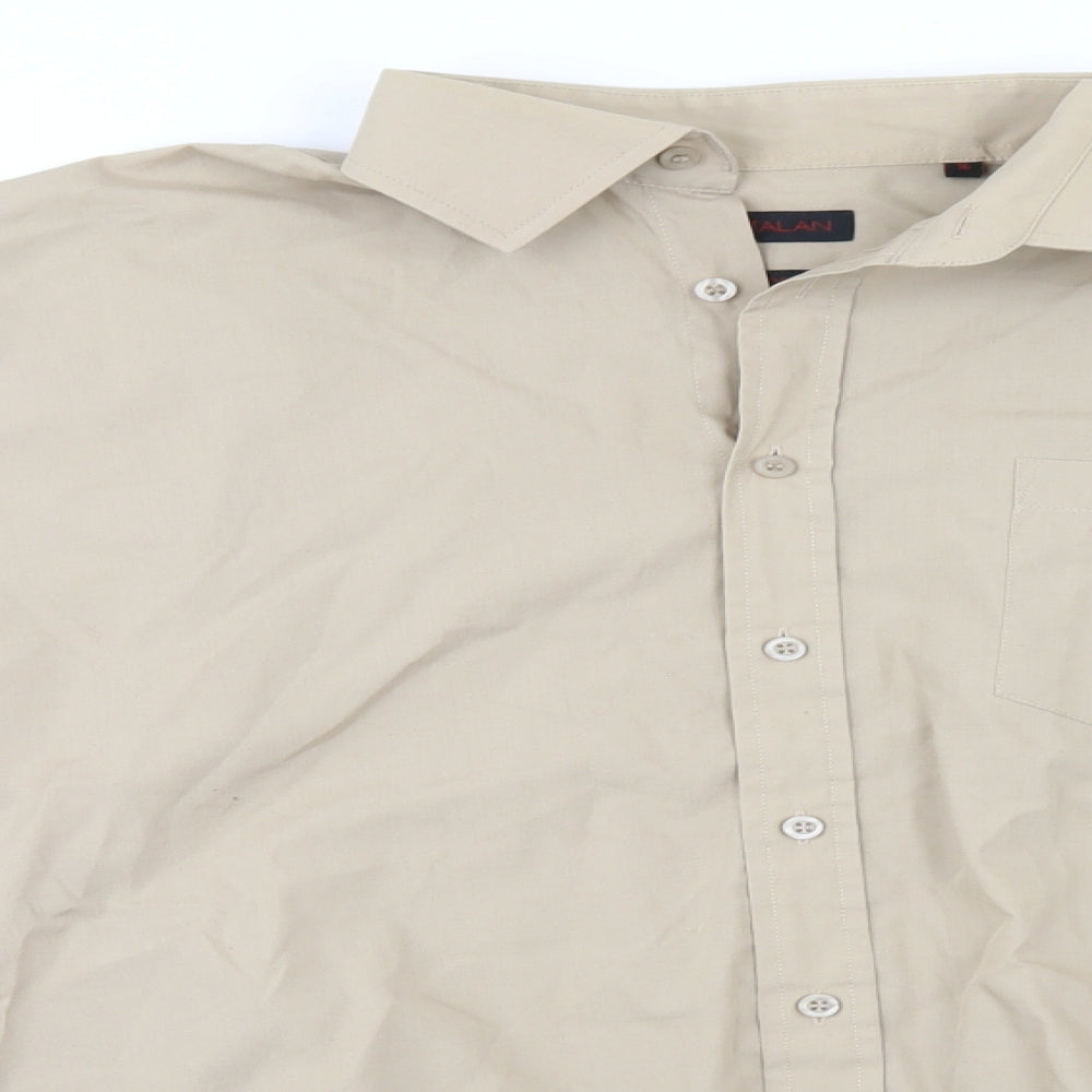 Mens UK Size 16 Matalan Beige  Button-Up Long Sleeve Casual Shirt