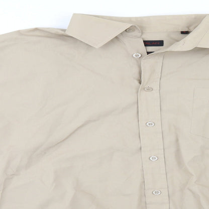 Mens UK Size 16 Matalan Beige  Button-Up Long Sleeve Casual Shirt