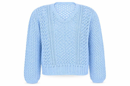 Front view of In the Style women’s blue jumper, size UK 6
