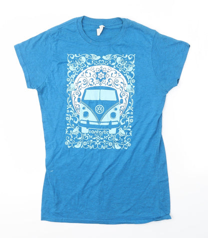 Womens UK Size L Gildan Blue Basic T-Shirt