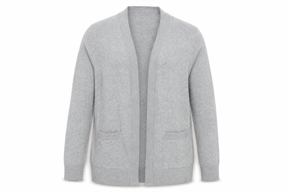 Front view of Avenue women’s grey cardigan jumper, size UK 12