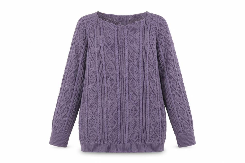 Front view of Tru women’s purple jumper, size L