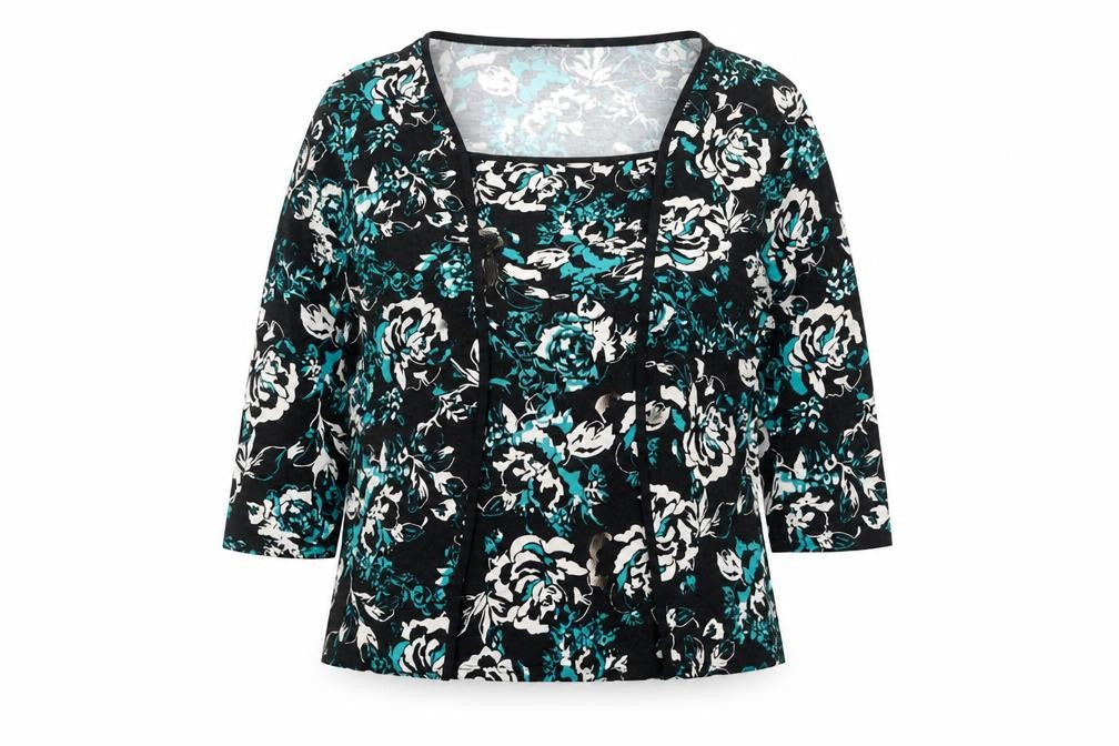 Front view of Classics women’s black basic blouse, size UK 18