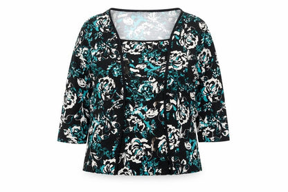 Front view of Classics women’s black basic blouse, size UK 18