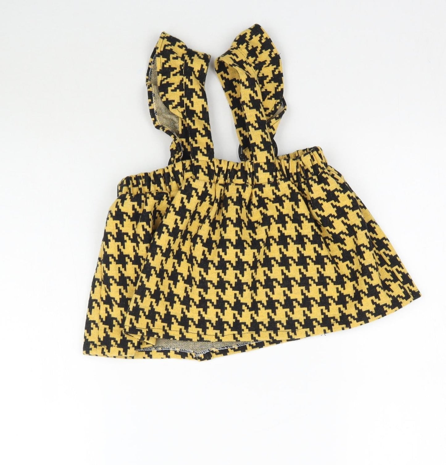 Com-ix Girls Yellow Houndstooth  Pinafore/Dungaree Dress  Size 3 Years