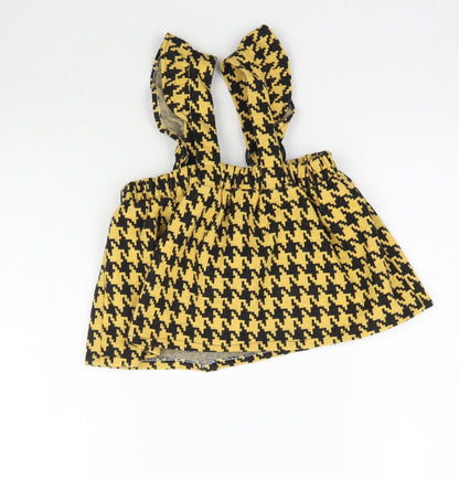 Com-ix Girls Yellow Houndstooth  Pinafore/Dungaree Dress  Size 3 Years