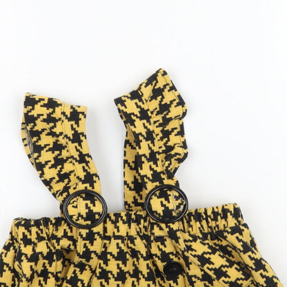 Com-ix Girls Yellow Houndstooth  Pinafore/Dungaree Dress  Size 3 Years