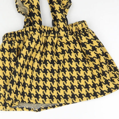 Com-ix Girls Yellow Houndstooth  Pinafore/Dungaree Dress  Size 3 Years