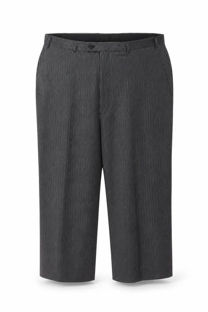 Front view of Preworn women’s grey striped trousers, size L, 23-inch leg