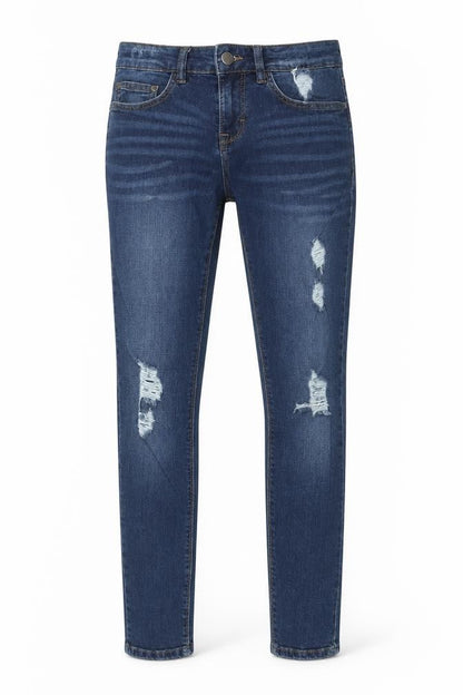 Front view of WAVEN women’s blue skinny jeans, size UK 26, in, 25-inch leg