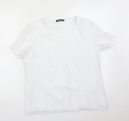 BONMARCHE Womens White Floral  Basic T-Shirt Size 14