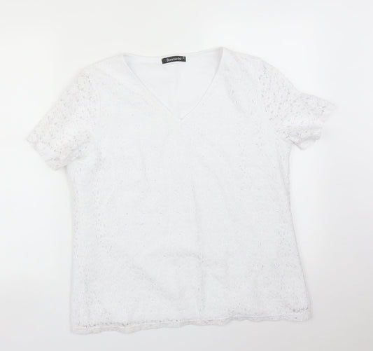 BONMARCHE Womens White Floral  Basic T-Shirt Size 14