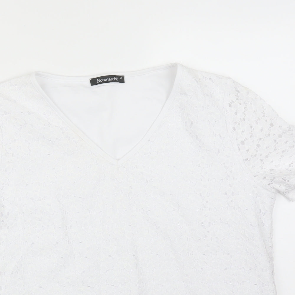BONMARCHE Womens White Floral  Basic T-Shirt Size 14