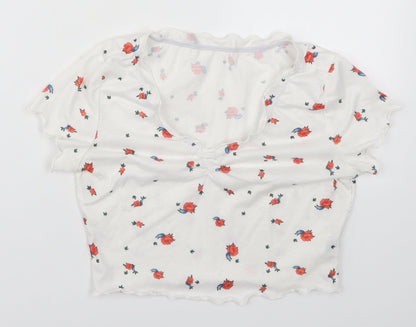 SheIn Womens White Floral  Cropped T-Shirt Size S