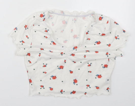 SheIn Womens White Floral  Cropped T-Shirt Size S