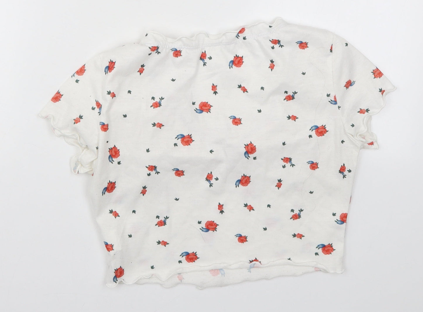 SheIn Womens White Floral  Cropped T-Shirt Size S