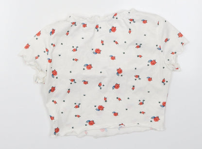 SheIn Womens White Floral  Cropped T-Shirt Size S