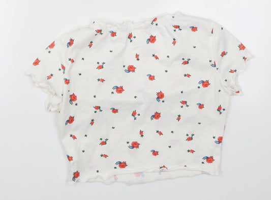 SheIn Womens White Floral  Cropped T-Shirt Size S