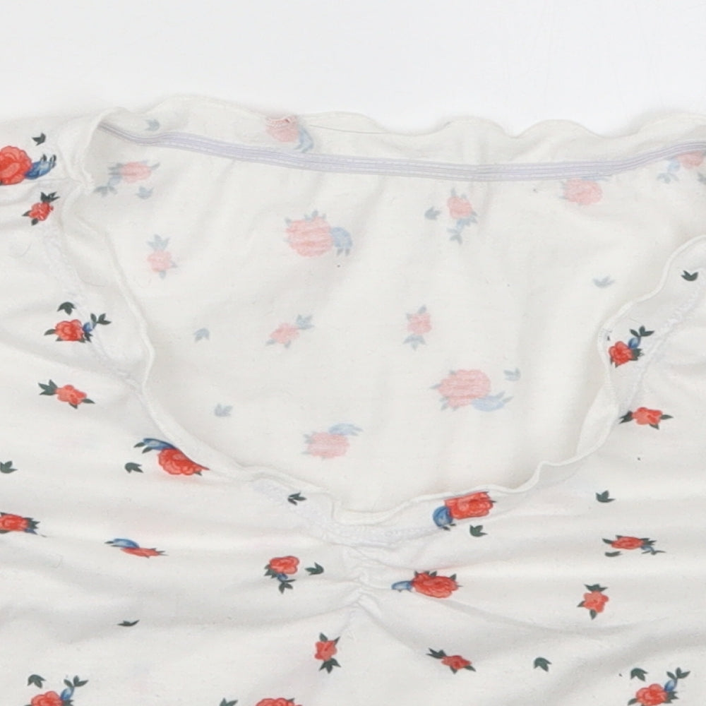 SheIn Womens White Floral  Cropped T-Shirt Size S