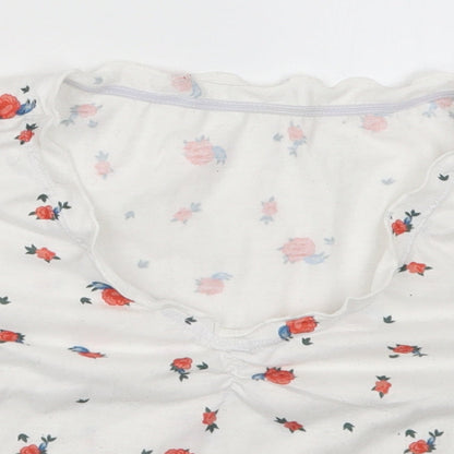 SheIn Womens White Floral  Cropped T-Shirt Size S