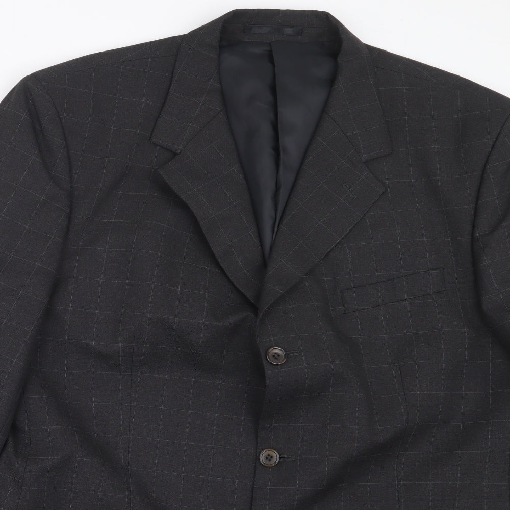 Close-up detail of Zantos men’s grey check jacket suit jacket, size 42