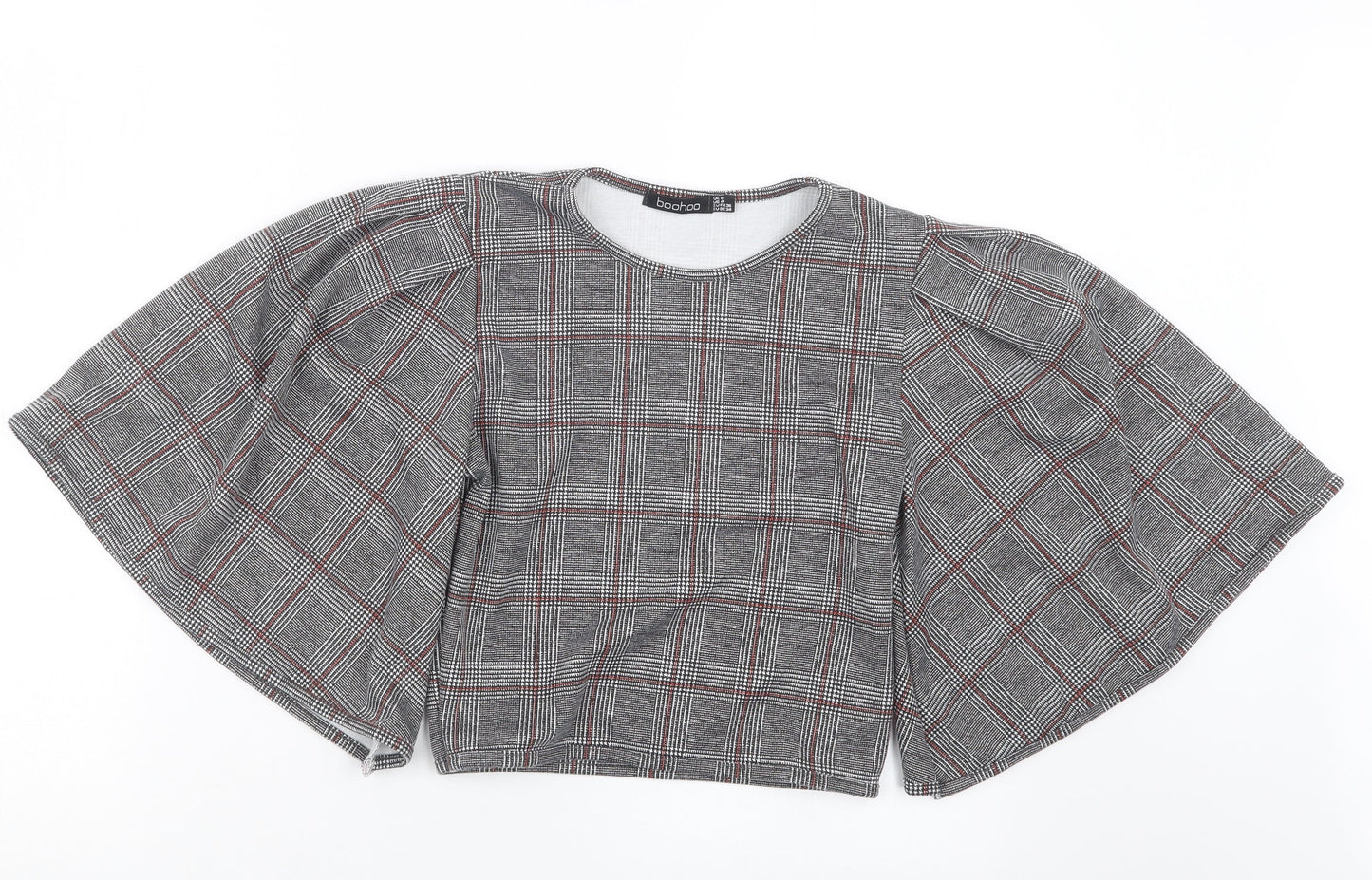 Boohoo Womens Grey Check  Basic Blouse Size 8