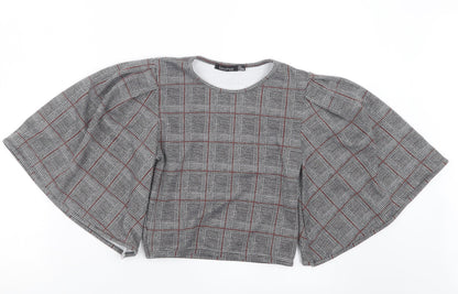 Boohoo Womens Grey Check  Basic Blouse Size 8