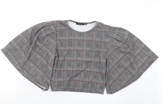 Boohoo Womens Grey Check  Basic Blouse Size 8