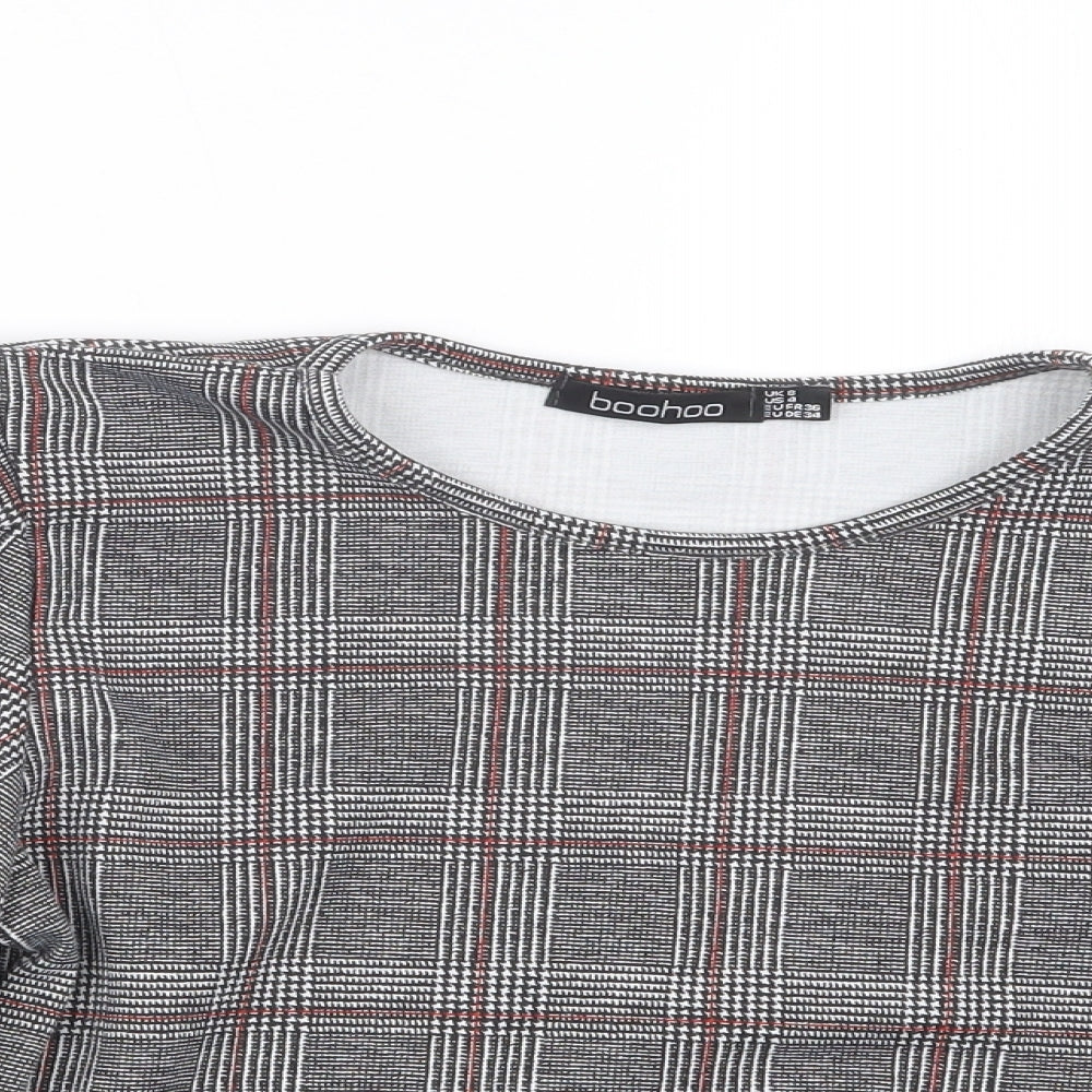 Boohoo Womens Grey Check  Basic Blouse Size 8