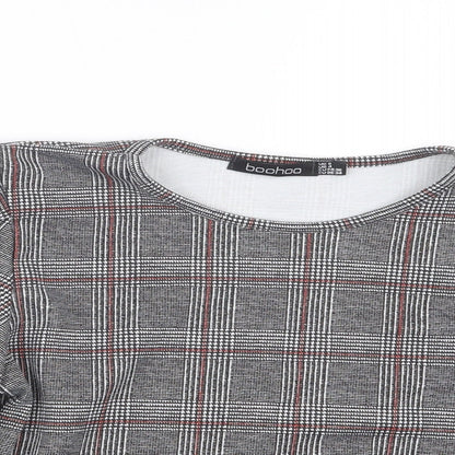 Boohoo Womens Grey Check  Basic Blouse Size 8