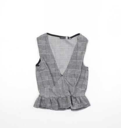 Boohoo Womens Black Plaid  Basic Tank Size 8