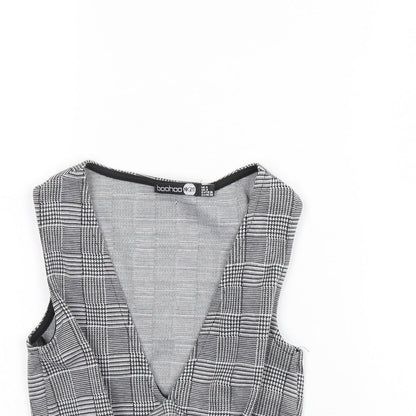 Boohoo Womens Black Plaid  Basic Tank Size 8