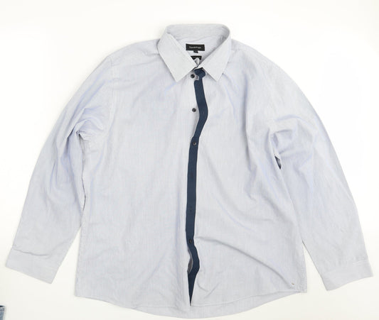 Taylor & Wright Mens Blue Striped   Button-Up Size 18
