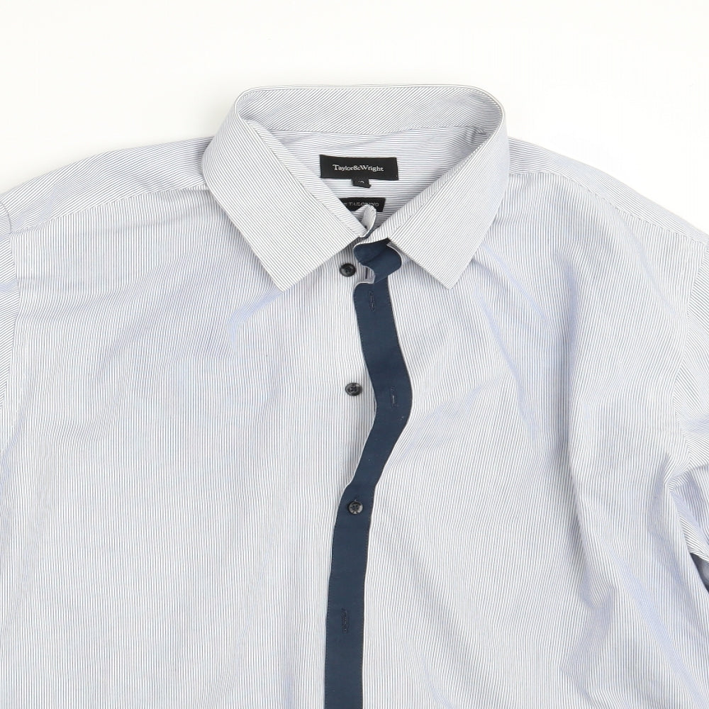 Taylor & Wright Mens Blue Striped   Button-Up Size 18