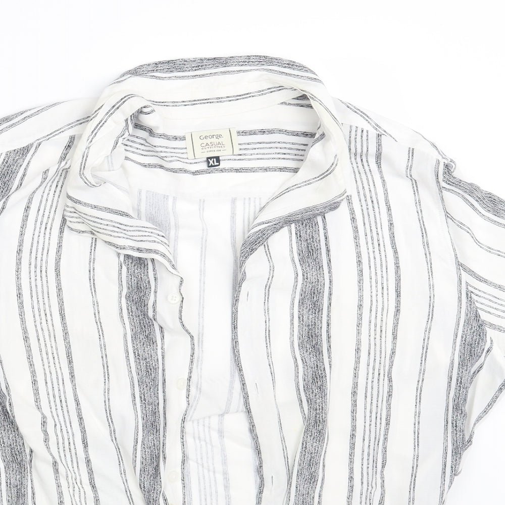 George Mens White Striped   Button-Up Size XL