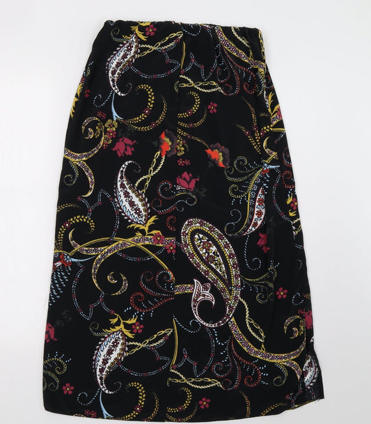 Dorothy Perkins Womens Black Floral  A-Line Skirt Size 10