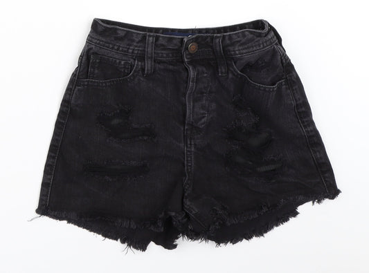 Hollister Womens Black  Denim Hot Pants Shorts Size 24 in