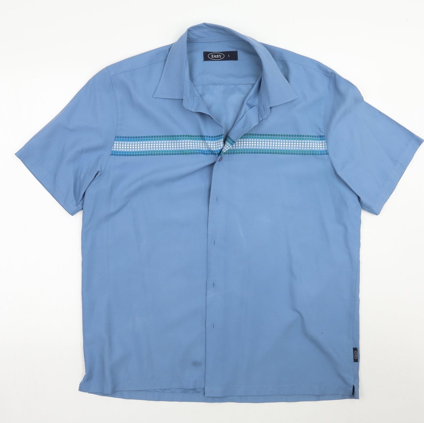Mens UK Size L Easy Blue  Button-Up Short Sleeve Casual Shirt