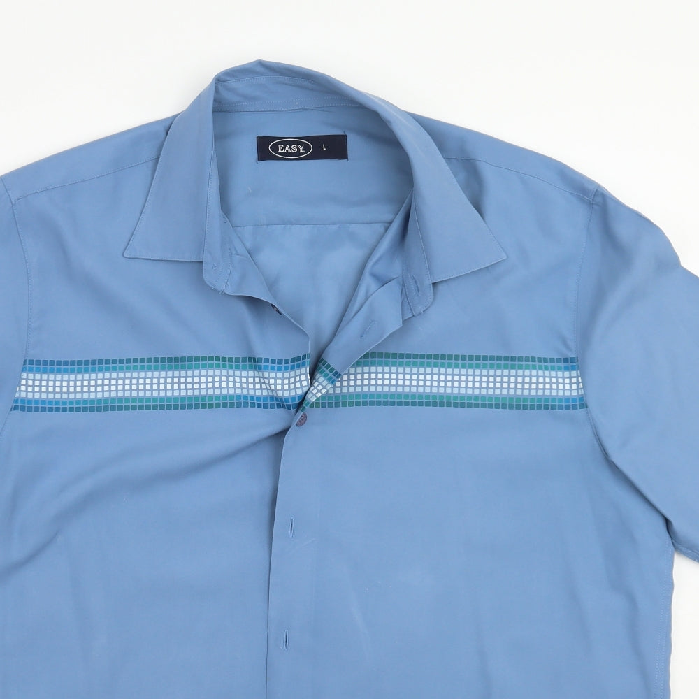 Mens UK Size L Easy Blue  Button-Up Short Sleeve Casual Shirt