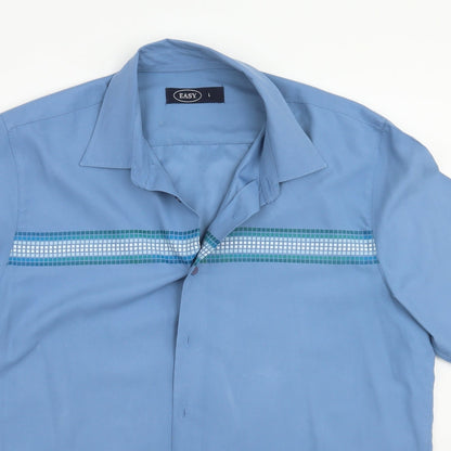 Mens UK Size L Easy Blue  Button-Up Short Sleeve Casual Shirt