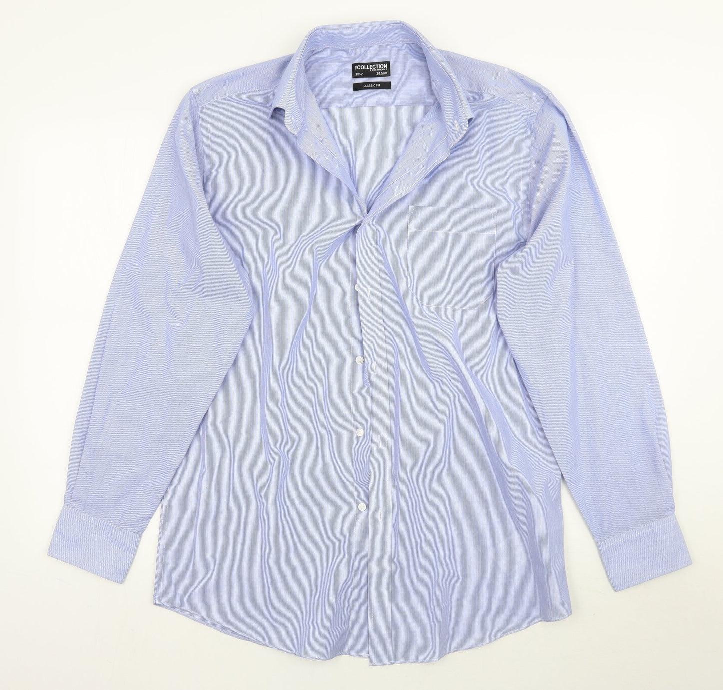 Mens UK Size 15.5 Collection Blue  Button-Up Long Sleeve Casual Shirt