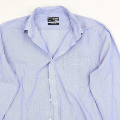 Mens UK Size 15.5 Collection Blue  Button-Up Long Sleeve Casual Shirt