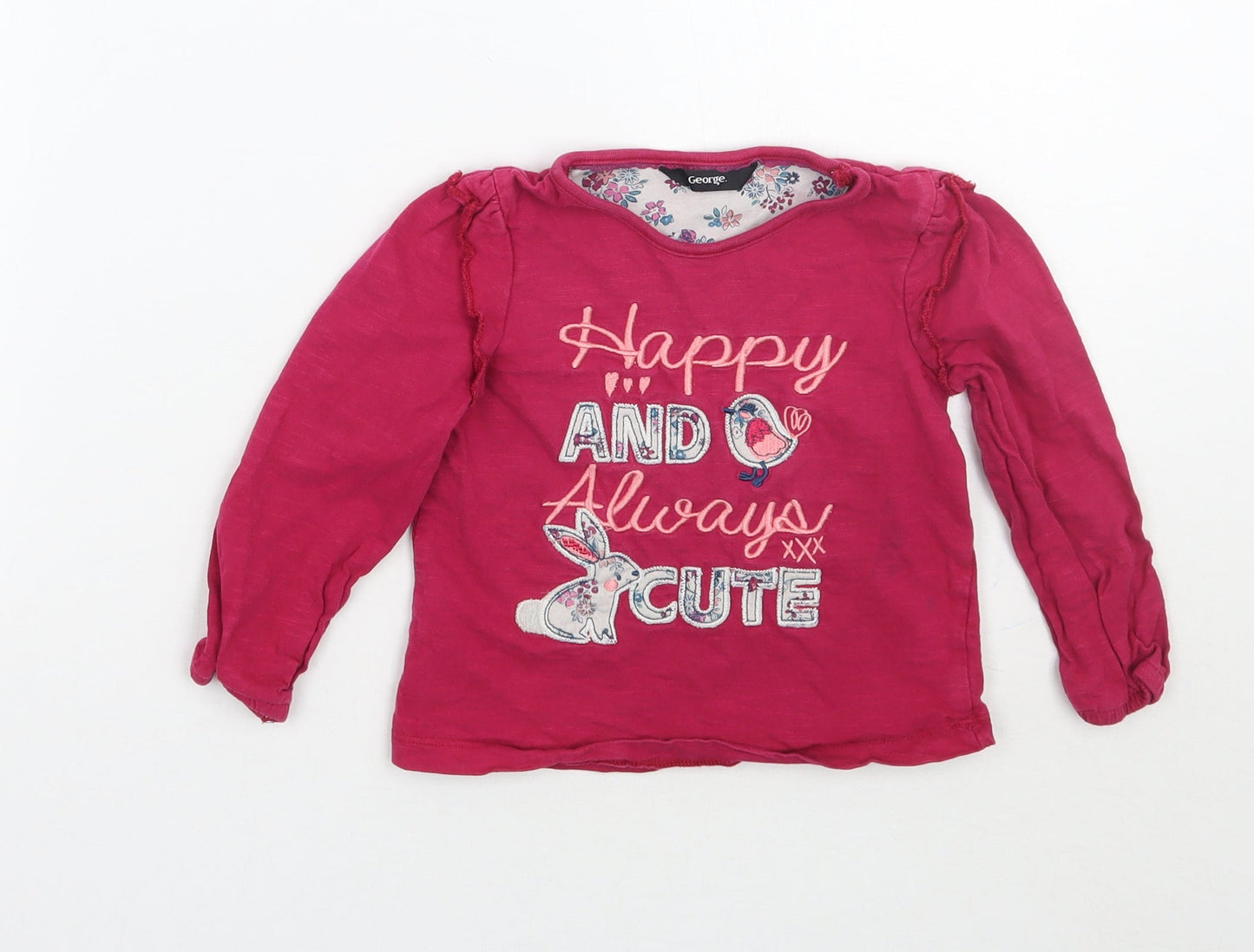 George Girls Pink Floral  Basic T-Shirt Size 2-3 Years