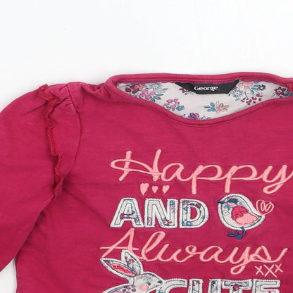 George Girls Pink Floral  Basic T-Shirt Size 2-3 Years