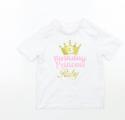 F&F Girls White   Basic T-Shirt Size 3-4 Years